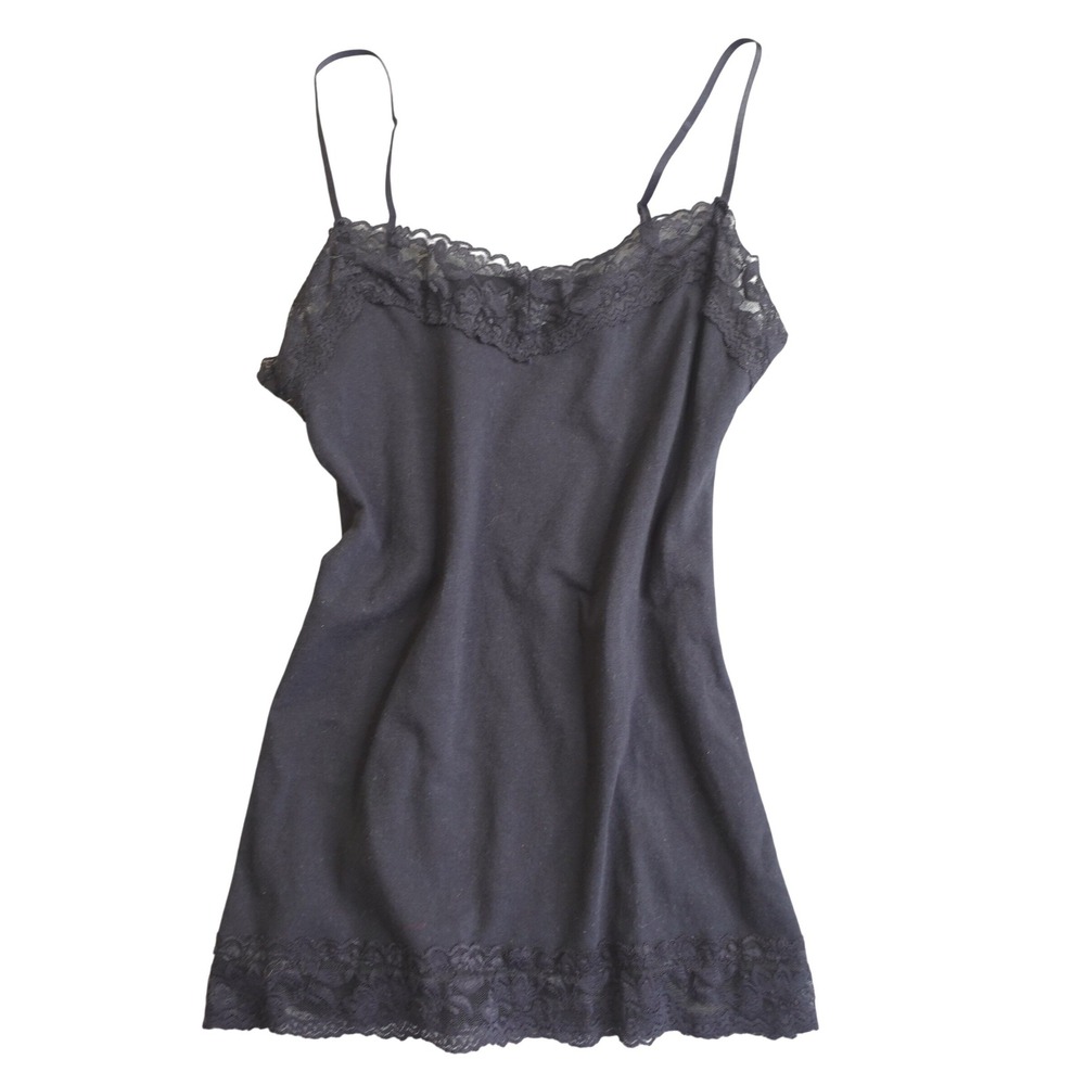 Y2K Charlotte Russe Lace Trim Camisole XS Black Dark Romantic Goth Grunge Cami